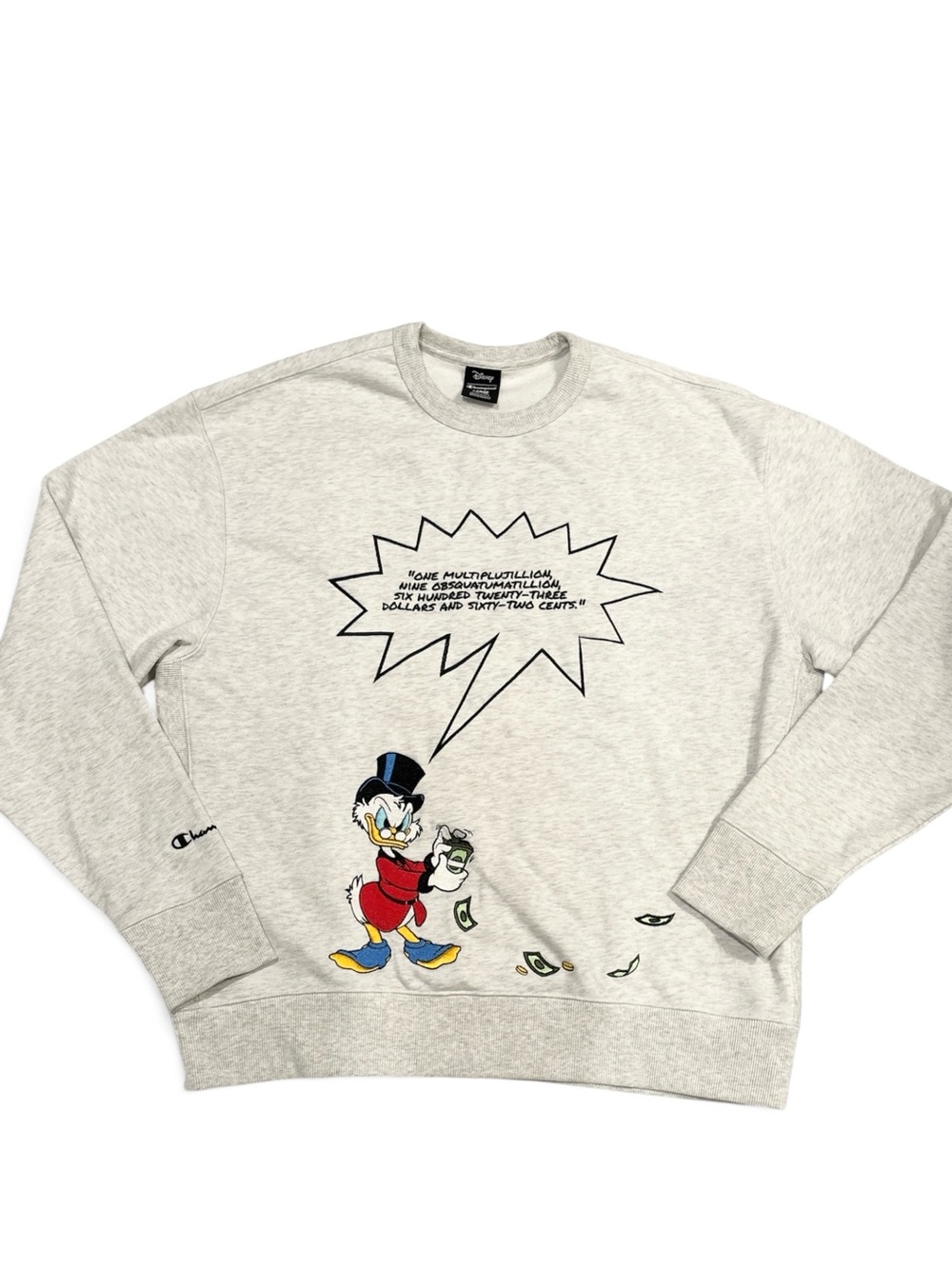 Disney/Champion Gray Scrooge McDuck Graphic Crewneck Sweater SZ. Large